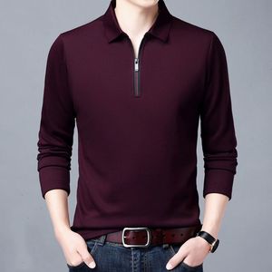 Polos masculins Smart Casual Men's Solid Polo Spring Automne Automne à manches longues Collier Business Fashion Fashion Polos Polos Tops Vêtements 230223