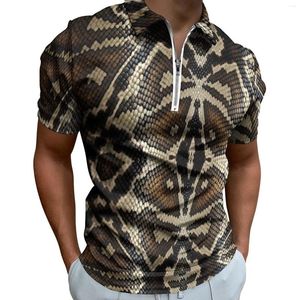 Polos pour hommes Polos en peau de serpent Chemise décontractée pour homme imprimé vintage Nouveauté d'été T-shirts à fermeture éclair Conception à manches courtes Vêtements surdimensionnés