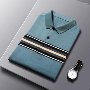 Polos pour hommes chemises douces Polo rayé affaires été coton mode décontracté de haute qualité à manches courtes fin revers dessus frais