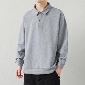 Polos masculine Solid Spring Autumn Turn-Down Collar bouton Lantern Lanterne à manches longues T-shirt Sweats Casual Vintage Preppy Style Tops