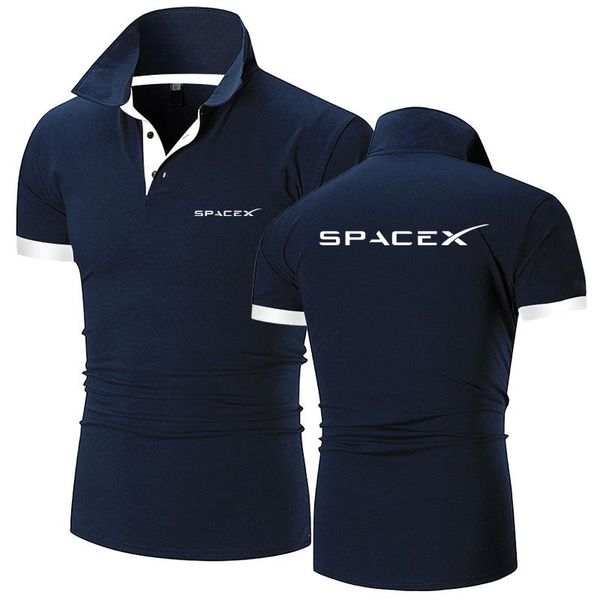 Polos pour hommes SpaceX Space X Logo 2022 Chemises de couleur unie de qualité pour hommes Shorts en coton Manches décontractées À la mode Été Revers TopMen's