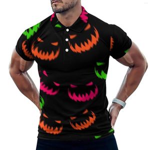 Polos pour hommes Spooky Halloween Polos Chemise décontractée citrouille colorée pour hommes T-shirts esthétiques d'été T-shirts graphiques à manches courtes Tops surdimensionnés