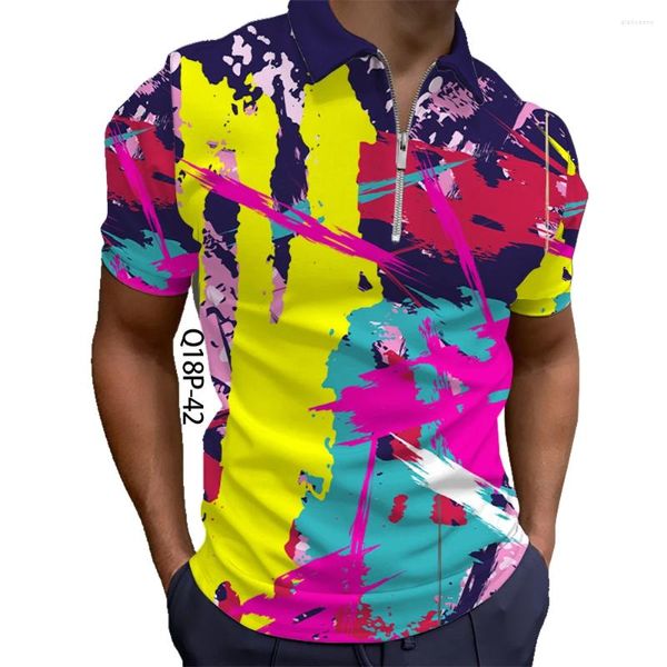 Polos para hombre Estilo deportivo Polo de manga corta Camisetas Ropa para hombre Tops transpirables de poliéster 2024 Cremallera Impreso en 3D