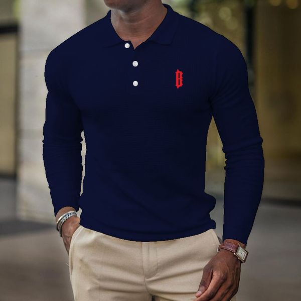 Men's Polos Spring and Autumn Casual High Quality Long Sleeve Fashion Print Trendy Polo Shirt Tops 230311