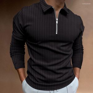 Polos pour hommes Période de printemps et d'automne La mode masculine de la chemise pour hommes Zipper Stripe Pull à manches longues Pulls chauds