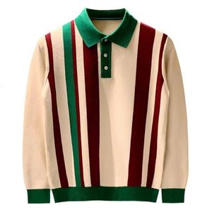 Polo's voor heren Spring herfst Polo shirt Men Casual Turndown kraag knop mode kleurstreep slanke tops ijs zijden t -shirts 230506