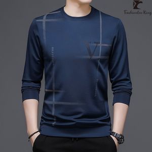 Hommes Polos Printemps Automne Style Coréen Imprimé Chandail À Manches Longues T-shirt Col Rond Casual Pull Sweat 230629