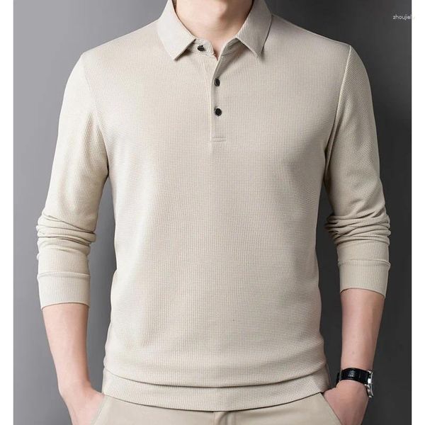 Polos pour hommes Spring Autumn Color Couleur Fashion Long Sleeve Polo MAN HAUT STREET CASCOST LOBSE BUTON PULLOVER All-Match Y2K Tops