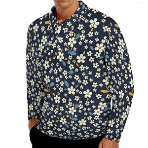 Polos pour hommes Printemps Ditsy Floral Casual T-shirts Hommes Fleurs mignonnes Imprimer Polos à manches longues Col Y2K Automne Graphique Chemise Plus Taille