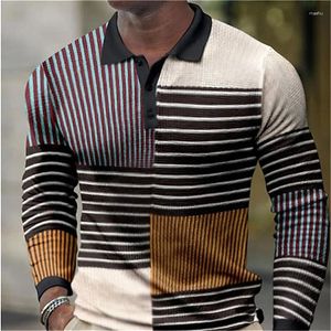 Polos pour hommes Printemps Rayé Col V T-shirt à manches longues et Automne Casual Mode Polo extérieur DSD6