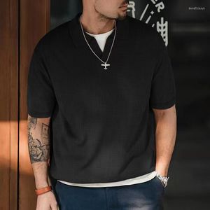 Polos de hombre Primavera Verano moda Waffle Polo camisa Color sólido cuello en V cremallera Casual camisetas diseño de manga larga Top hombres ropa