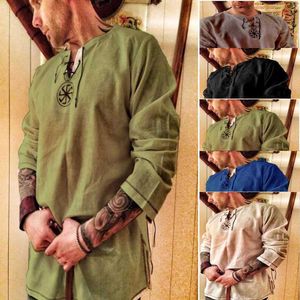 Polos pour hommes printemps / été masculin à manches longues en lin à manches longues vêtements en lin en lin en lin japonais