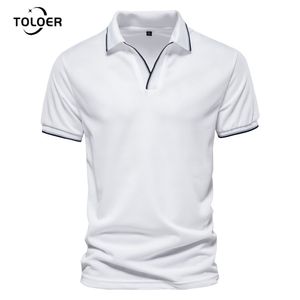 Polos pour hommes Printemps Été Hommes Solide Couleur Col V Polo Chemise Hommes Casual T-shirt Respirant Salopette À Manches Courtes Tops Taille US 230227