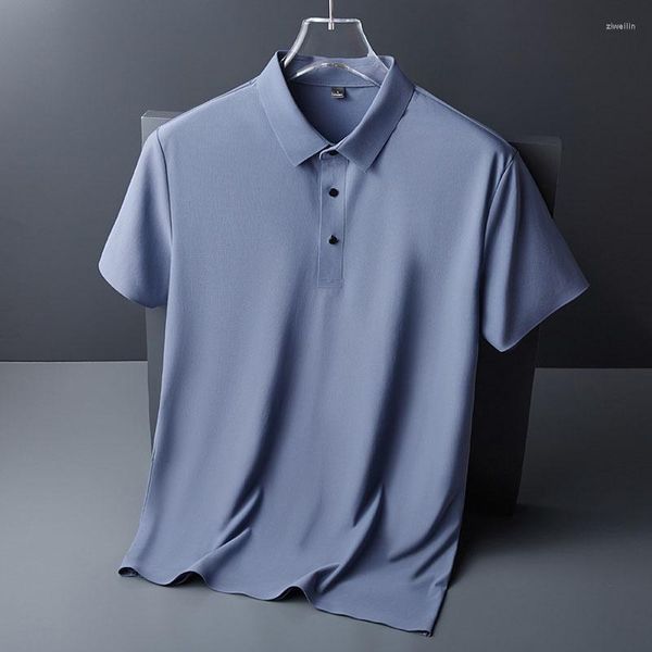 Polos de hombre elásticos de alta calidad de lujo elegante vestido abotonado sureño camisetas para hombres ropa Social Tops hombre Polo camisa de manga corta