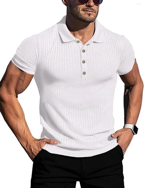 Polos para Hombre Polo A Rayas Verano Correr Deportes Ropa Fitness Muscle Slim Fit Camiseta De Manga Corta Cuello En V Tops Casuales