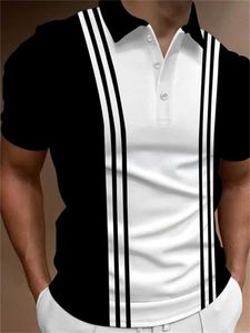 Heren PoloS Stripe Splicing Color Nieuwe Summer Mens Polo kraag ademende en modieuze t-shirt casual korte mouwen top Q240509