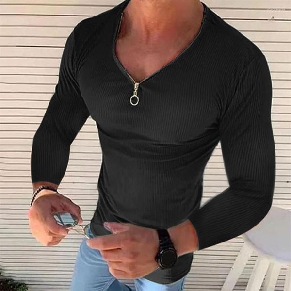 Polos pour hommes Chemise élégante pour hommes à manches longues Streetwear Super Soft Pure Couleur Slim Fit Pull T-shirt