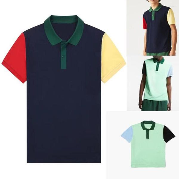 Polos para hombres Verano 2023 Manga corta Etiqueta de cocodrilo Bordado Moda Color Patchwork POLO Camisa