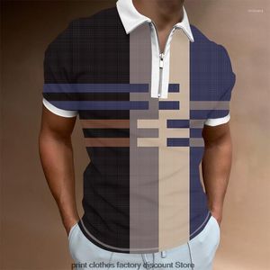 Polos de hombre Camisetas de manga corta con estampado 3D de verano para hombre Camisas polo con cremallera y cuello vuelto informal Ropa de negocios diaria para hombre