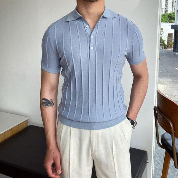 Polos para hombre Verano Azul Hombre Camisas Manga corta Slim Fit Casual T Camisetas de algodón Hombre Negocios Polo Streetwear Tops