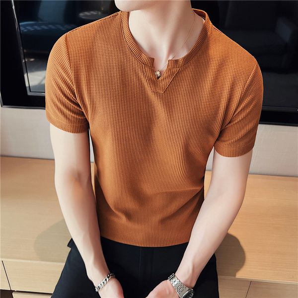 Polos Men's Summer Breatch Ice Silk Slee à manches courtes Tee-shirt Homme Fashion Round Collar Slim Fit Casual T-Shirts Men Vêtements Men Vente 230421