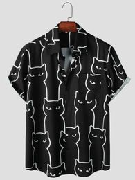 Polos Men's Summer Casual Aloha Shirts With Cats Print Button Up Mens Courts à manches courtes CHIRTL2405