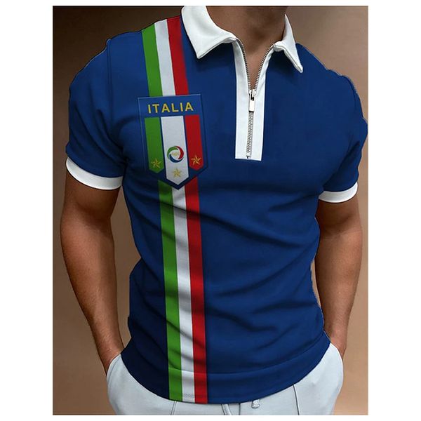 Polos pour hommes Vêtements d'été Polos Casual Col rabattu Zipper Team Club Stripe Imprimer T-shirt à manches courtes Hommes Tops 230511