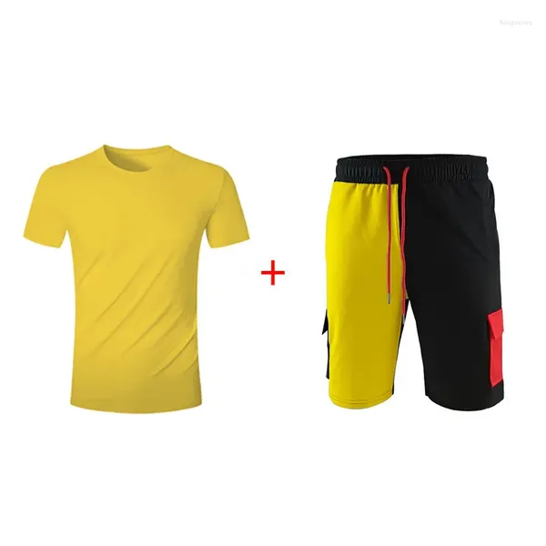 Polos para hombre, camiseta y pantalones cortos a juego de colores de verano, traje con cuello redondo, se puede agregar logotipo, manga corta informal