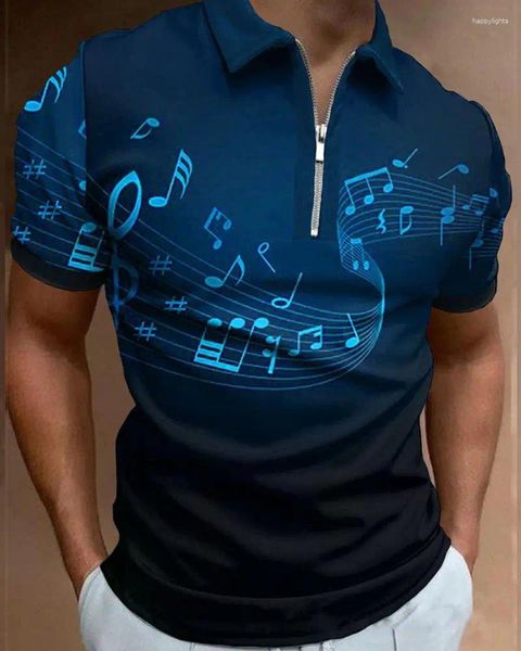 Polos pour hommes Mode d'été Casual 3D Imprimé Notation musicale Polo Haut à manches courtes