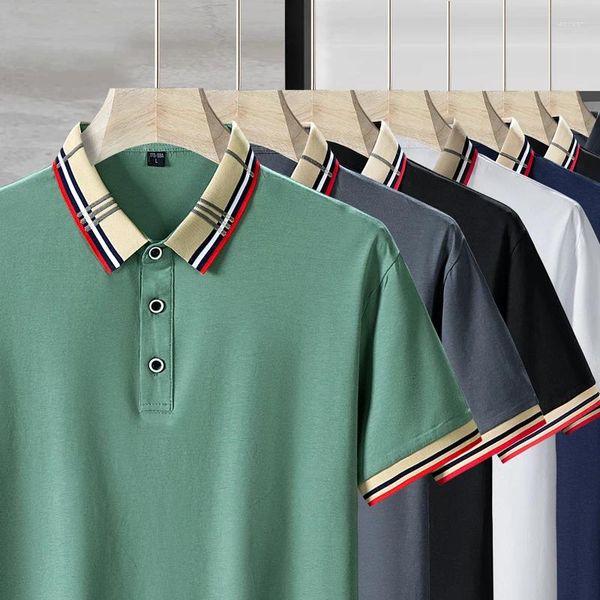 Polos pour hommes Mode d'été95% coton tricoté doux absorbant la transpiration Polo mince à manches courtes Coupe décontractée Couleur unie T-shint formel