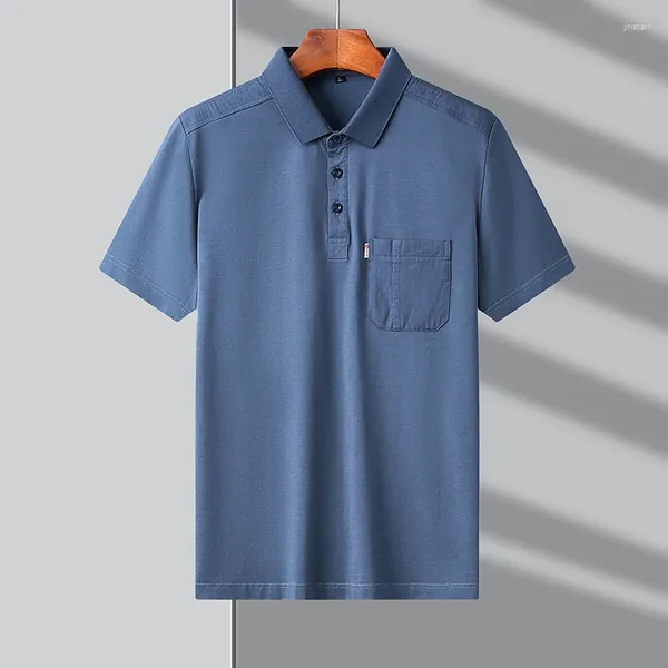 Polos masculin Summer High-Grade Cotton Business Affaire Polo décontracté Polo accessoires de poche à manches courtes T-shirt de créateur coréen M-3XL