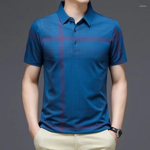 Polos pour hommes Summer Hong Kong Style Trendy Check Half Sleeve Business Casual Mince T-shirt court