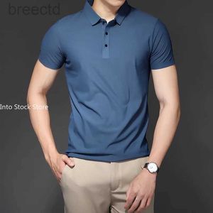 Polos pour hommes été glace soie polos luxe à manches courtes solide affaires décontracté mode simple mince ldd240312