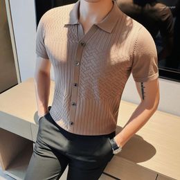 Mannen Polo Zomer Gebreide T-shirt Voor Mannen Revers Korte Mouw Polo Shirts Single Breasted Casual Business T-shirts Slim Fit vest