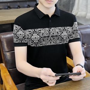 Heren Polo's Zomer grote Koreaanse mode Trend Cashew Flower Slim fitting t-shirt heren met korte mouw polo kraag met één borsten met borsten