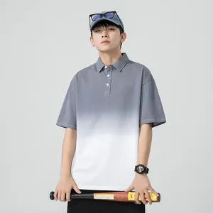 Heren Polo's zomer losse korte mouwen poloshirt grijze gradiënt merceriseerde katoenen revers t-shirt Japanse stijl mode vrije tijd top