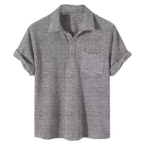 Polos pour hommes Summer Man Shirt Mens Casual Business T-shirt Hommes Manches courtes Soie Haute Quantité Bouton Homme VêtementsHommes HommesHommes