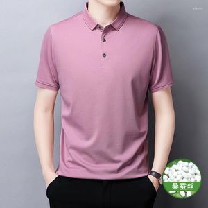 Polo da uomo Summer Men's 2023 Business Casual Camicia a maniche corte sottile Seta di gelso di alta qualità Polo rosa confortevole Top traspirante