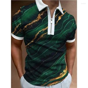 Polos pour hommes Vêtements pour hommes d'été Chemises Casual Turn-Down Col Zipper Designer Ocean Waves Imprimer T-shirt à manches courtes Hommes Tops