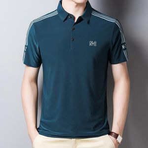 Polo's Polos Summer Heren Ice Silk Silk korte mouwen T-shirt mode veelzijdige casual shirt dagelijkse zakelijke kantoorhirtmen's mannen's mannen