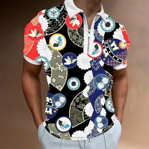 Polos pour hommes Chemise à revers pour hommes d'été Mode Fermeture à glissière à manches courtes Motif coloré Impression 3D Vêtements de sport décontractés TopHommes HommesHommes