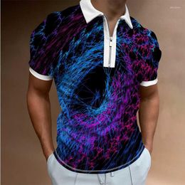 Herren Polos Sommer Herren T-Shirt Hemd Trend Modisch Geometrischer Druck Revers Reißverschluss Street Style Mode 2022 Kurzarm