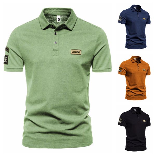 Polos pour hommes Été Style militaire extérieur pour hommes T-shirt à revers à manches courtes Bouton de haute qualité Casual Business Polo de couleur unie pour hommes 230731