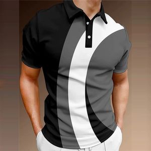 Polos pour hommes Polo d'été pour hommes T-shirt à manches courtes à code couleur Mesh Respirant Business Revers Tops Tee Fashion T-shirt à rayures pour garçons 230703