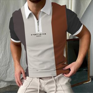 Polos para hombre, camisas de verano para hombre, estampado informal de calle, manga corta, cuello vuelto, camisa con cremallera, M-3XL