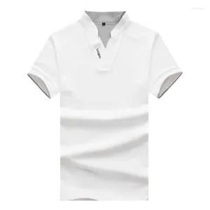 Polos MenS Summer Men Top Coréen Fashion Stand Nou Polo Polo Broidered LETTER COLOD COULEUR SLIM FIT T-shirt à manches courtes décontractées