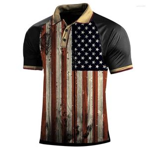 Herenpolo's Zomer Heren Poloshirt Causaal Mode Sweatshirt Amerika Vlag 3D Bedrukt T Korte Mouw Homme Vintage streetwear Losse top