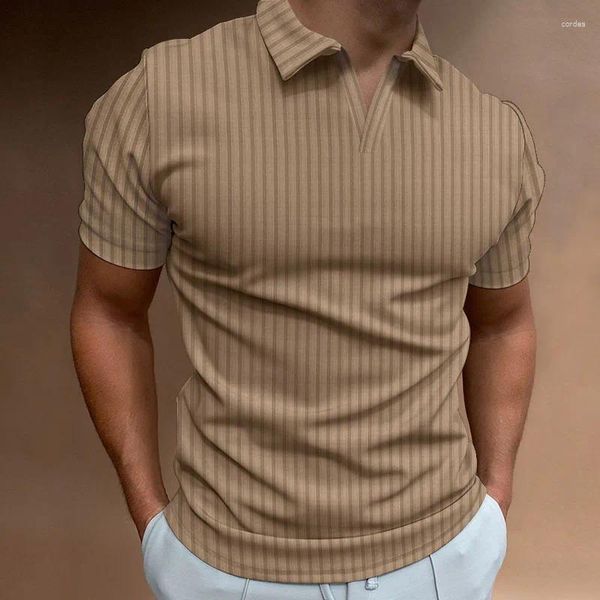 Polos pour hommes Polo d'été pour hommes Polo en forme de V T-shirt à manches courtes à rayures verticales