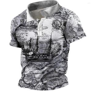 Polos pour hommes Été Hommes Polo à manches courtes 3D Impression Rétro Modèle de voile Mode Quotidien Rue Casual Surdimensionné Tops Mâles Poloshirt