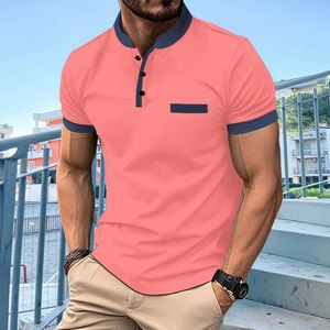 Polos para hombres Summer NUEVA Camiseta informal diaria Tendencia de moda de color sólido Botón Flip Collar Mens Polo Q240508